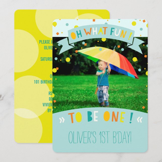 Oh What Fun Confetti First Birthday Party Invite (Front/Back)