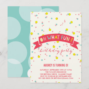 Oh What Fun Confetti Kids Birthday Party Invite