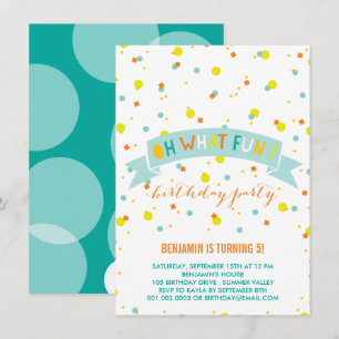 Oh What Fun Confetti Kids Birthday Party Invite
