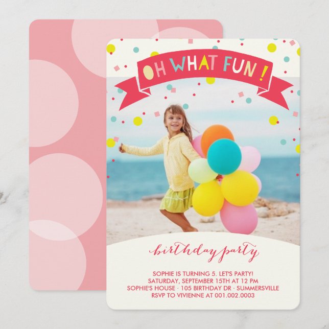 Oh What Fun Confetti Kids Birthday Party Invite (Front/Back)