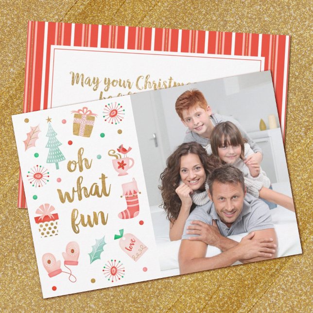 Oh What Fun Cute Family Christmas Photo Card (A cute family photo Christmas Card with the words, Oh What Fun. Personalize a message on the back.)