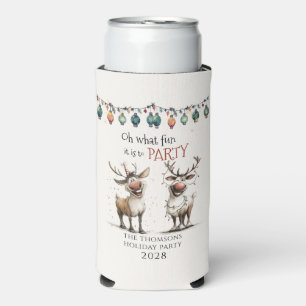 Oh what fun cute reindeers holiday party seltzer can cooler