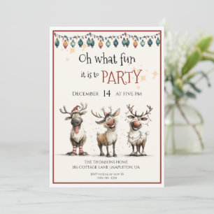 Oh what fun cute reindeers holidays party invitation