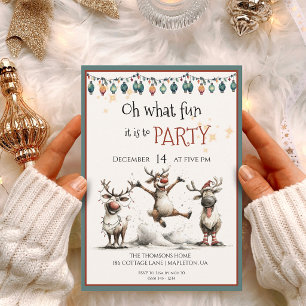 Oh what fun cute reindeers holidays party invitation