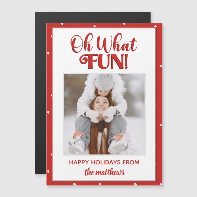 Oh What Fun Cute Script Photo Christmas Card (Front/Back)