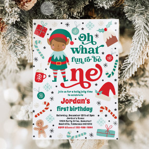 Oh What Fun Elf Christmas 1st Birthday Party Invitation