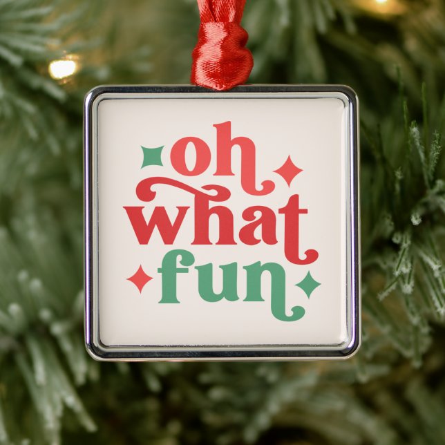 Oh What Fun - Festive Holiday Typography Metal Tree Decoration (Tree)