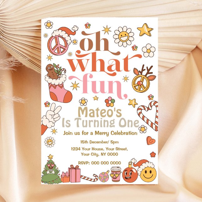 Oh What Fun First Birthday Groovy Invitation (Creator Uploaded)