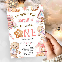 Oh What Fun | Gingerbread 1st Birthday Girl Invitation