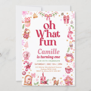 Oh what fun girl christmas birthday invitation