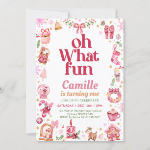 Oh what fun girl christmas birthday invitation