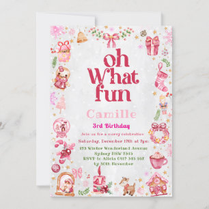 oh what fun girl christmas birthday Invitation. Invitation