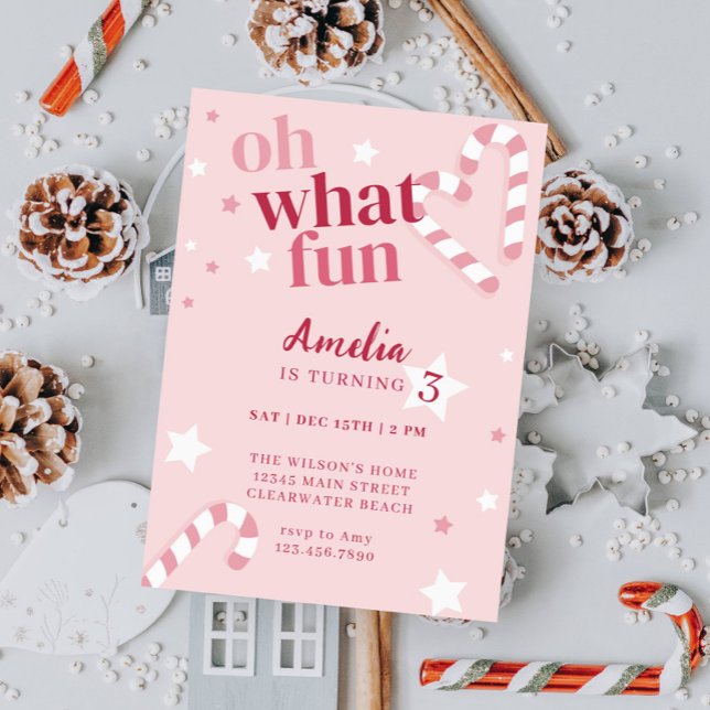 Oh What Fun Girl Holiday Birthday Party Invitation (Creator Uploaded)