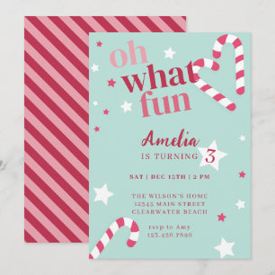 Oh What Fun Girl Holiday Birthday Party Invitation
