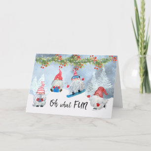 Oh What Fun Gnomes Playing in Snow Holiday Card