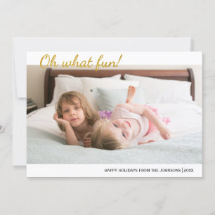 Oh what fun gold glitter Christmas photo Holiday Card