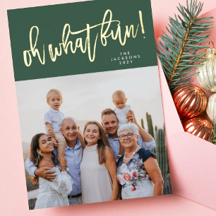 Oh What Fun GOLD Pressed Green Christmas Photo Foil Holiday Card