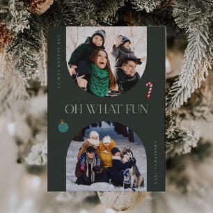 Oh What Fun Green Arch Frame 3 Photo Holiday Card