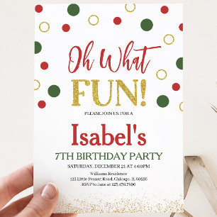 Oh What Fun Green Red Dots Birthday Invitation