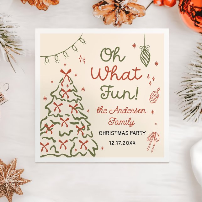 Oh What Fun Hand Drawn Christmas Holiday Party Napkin (Creator Uploaded)
