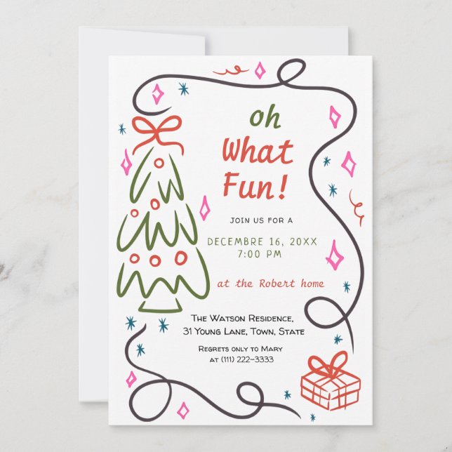 Oh what fun Hand Drawn Christmas Invitation (Front)