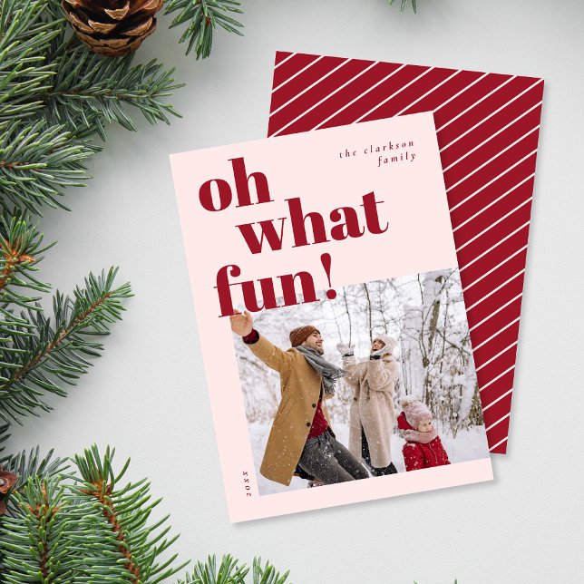 Oh What Fun Happy Holidays Candy Cane Photo Holiday Card (Creator Uploaded)