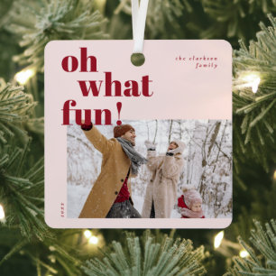 Oh What Fun Happy Holidays Candy Cane Photo Metal Tree Decoration