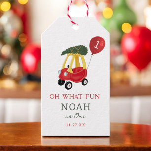 Oh What Fun Holiday Car 1st Birthday Party  Gift Tags