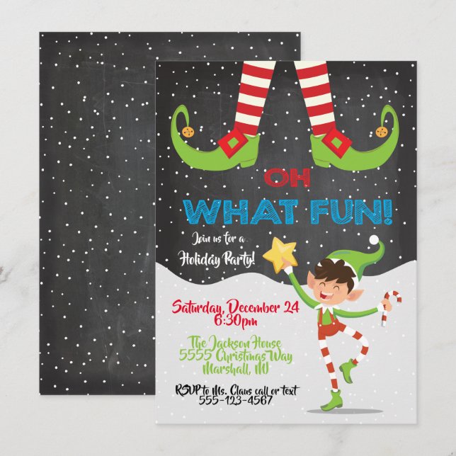 Oh what Fun Holiday Christmas Elf Party invitation (Front/Back)