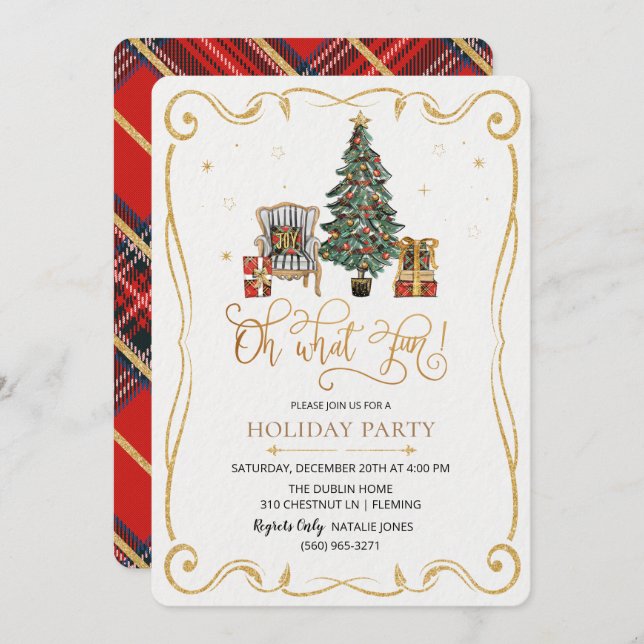Oh What Fun Holiday Christmas Party Invitation (Front/Back)