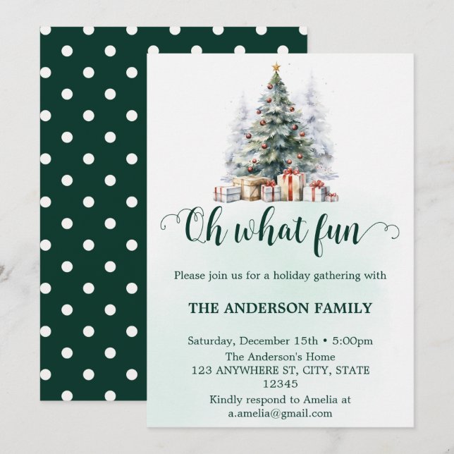 Oh What Fun Holiday Holly Christmas Party Invitation (Front/Back)
