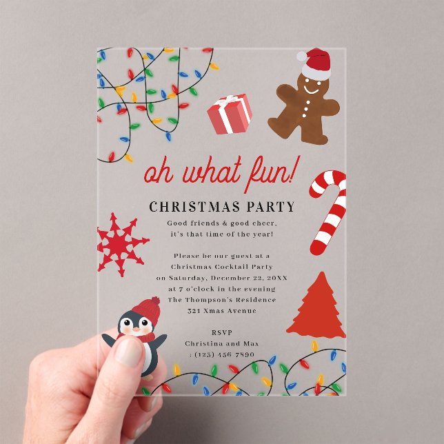 Oh What Fun! Holiday Kids Christmas Party Acrylic Invitations (Insitu (Handheld))