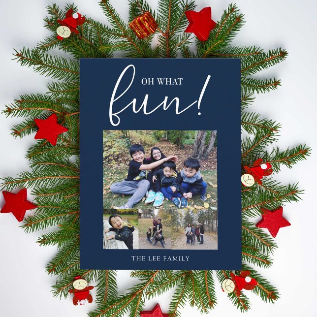 Oh What Fun Holiday Photo Modern Blue Christmas (Creator Uploaded)