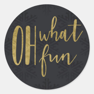OH WHAT FUN Holiday Winter Black Snowflakes Favour Classic Round Sticker