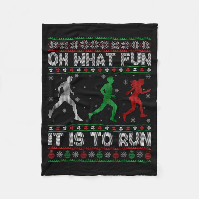 Oh What Fun Is It To Run Ugly Christmas Sweater Ru Fleece Blanket (Front)