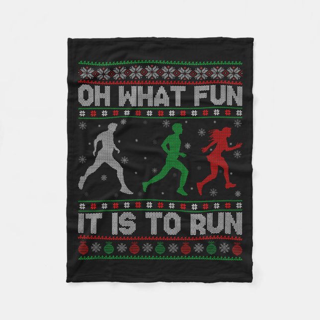 Oh What Fun Is It To Run Ugly Christmas Sweater Ru Fleece Blanket (Front)
