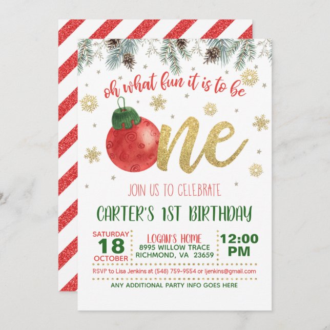 Oh What Fun it is to Be One Birthday Invitation (Front/Back)
