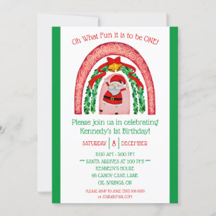 Oh What Fun it is to be One!  Santa First Birthday Invitation