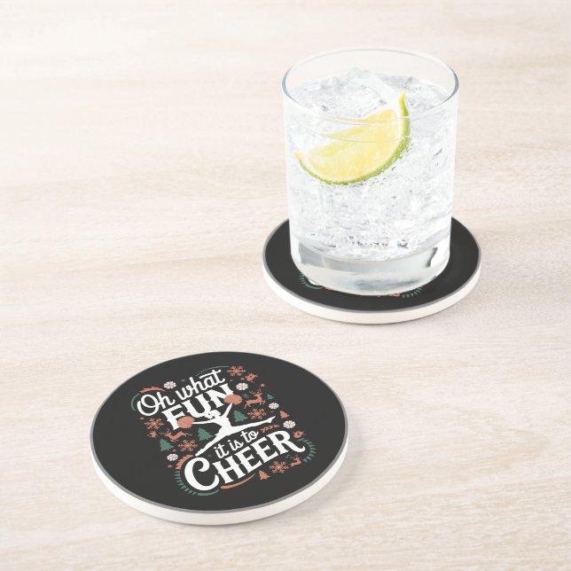 Oh What Fun It Is To Cheer Ugly Cheerleading Xmas Coaster (Side)