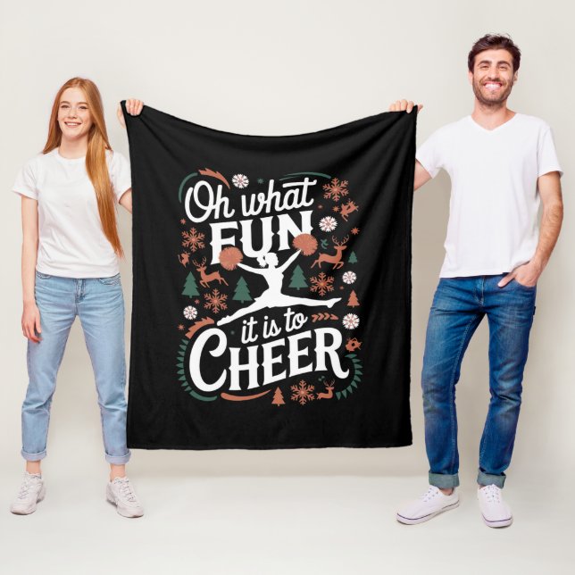 Oh What Fun It Is To Cheer Ugly Cheerleading Xmas Fleece Blanket (In Situ)