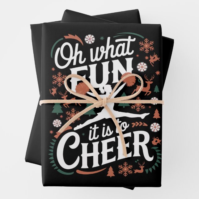 Oh What Fun It Is To Cheer Ugly Cheerleading Xmas Wrapping Paper Sheet (In situ)