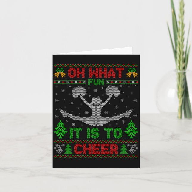 Oh What Fun It Is To Cheer Xmas Cheerleading Ugly  Card (Front)
