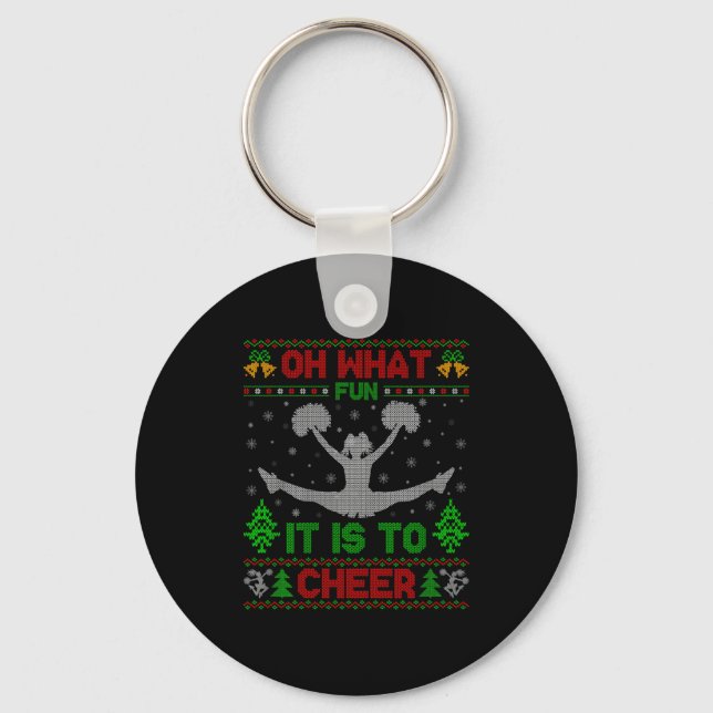 Oh What Fun It Is To Cheer Xmas Cheerleading Ugly  Key Ring (Front)