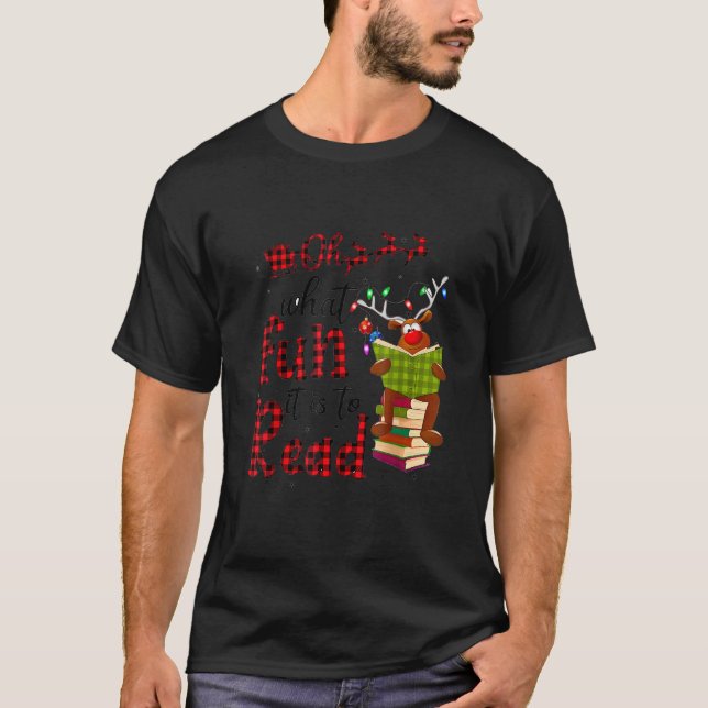 Oh What Fun It Is To Read Christmas Reindeer Leopa T-Shirt (Front)