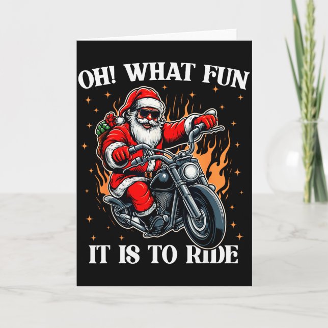 Oh What Fun It Is To Ride Motorcycle Biker Santa C Card (Front)
