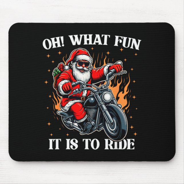 Oh What Fun It Is To Ride Motorcycle Biker Santa C Mouse Mat (Front)