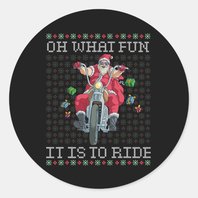 Oh What Fun It Is To Ride Motorcycle Christmas Gif Classic Round Sticker (Front)