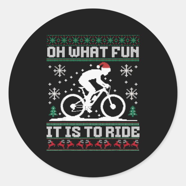 Oh What Fun It Is To Ride Mountain Bike Biker Chri Classic Round Sticker (Front)