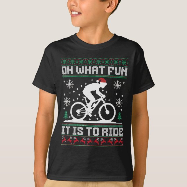 Oh What Fun It Is To Ride Mountain Bike Biker Chri T-Shirt (Front)
