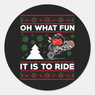 Oh What Fun It Is To Ride Santa Motocross Dirt Bik Classic Round Sticker
